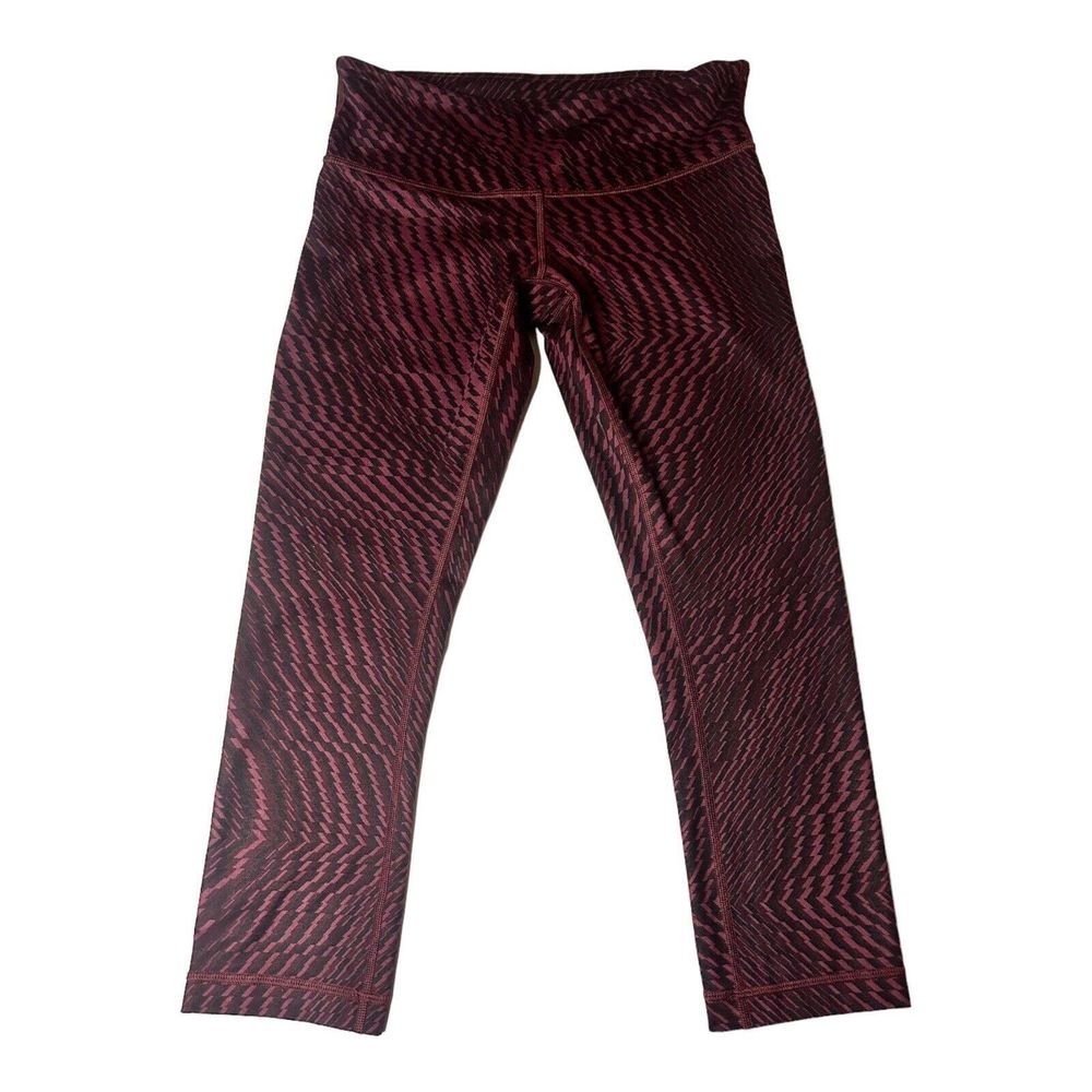 Lululemon Athleta Wunder Under Maroon Crop High-Rise Leggings Zig Zag Size 6